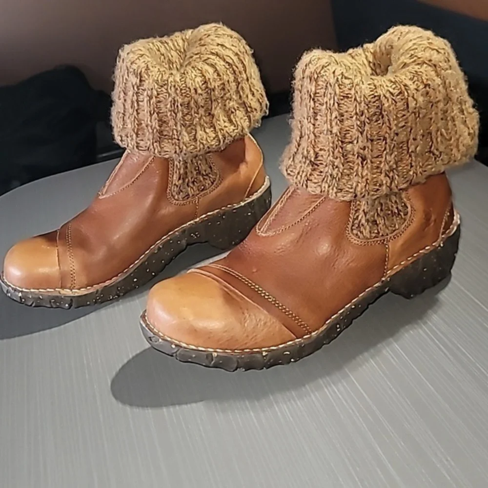 EL NATURALISTA IGGDRASIL Brown Leather Sock Boots‎ Women's 37 (6.5) NWOT